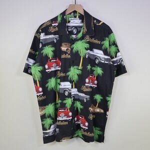 Studebaker Classic Car Palm Tree Print Button Up Shirt 2XL Rockabilly Black